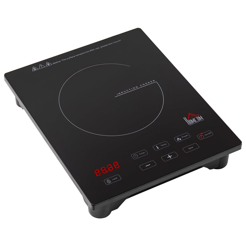 HOMCOM Induction Hob Portable Induction Cooker 2000W Single Hot Plate Electric Cooktop with 8 Power & Temperature Levels 4H Timer Child Lock Sensor Touch LED Display Ceramic Glass Panel