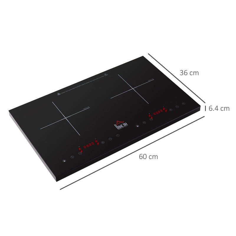 HOMCOM Portable Induction Hob Double Induction Cooker 2800W Twin Hot Plate Electric Cooktop with 8 Power & Temperature Levels 4H Timer Child Lock Sensor Touch LED Display Crystal Glass w/