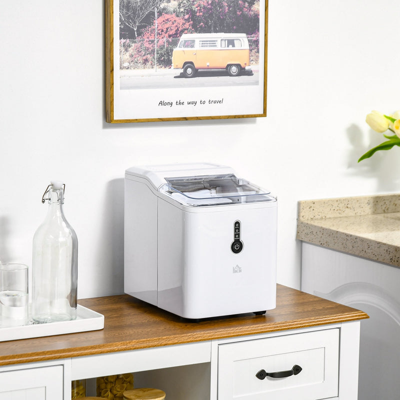 HOMCOM 12kg Ice Maker Machine | Counter Top Cube | Home Drink Equipment | 1.5L Self Clean Function w/ Basket Freestanding Kitchen Office Dining - White