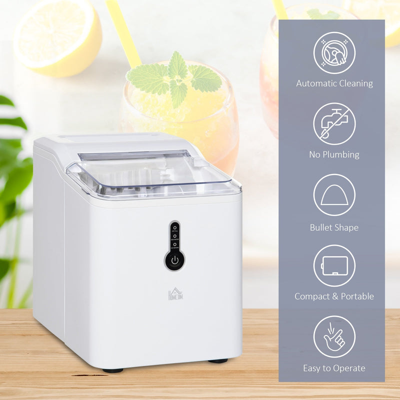 HOMCOM 12kg Ice Maker Machine | Counter Top Cube | Home Drink Equipment | 1.5L Self Clean Function w/ Basket Freestanding Kitchen Office Dining - White