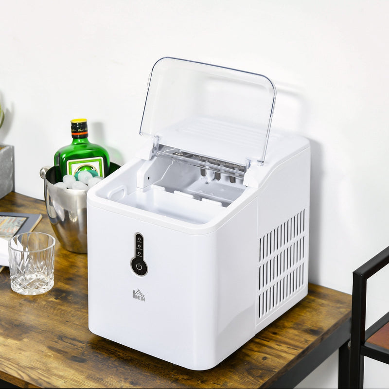 HOMCOM 12kg Ice Maker Machine | Counter Top Cube | Home Drink Equipment | 1.5L Self Clean Function w/ Basket Freestanding Kitchen Office Dining - White