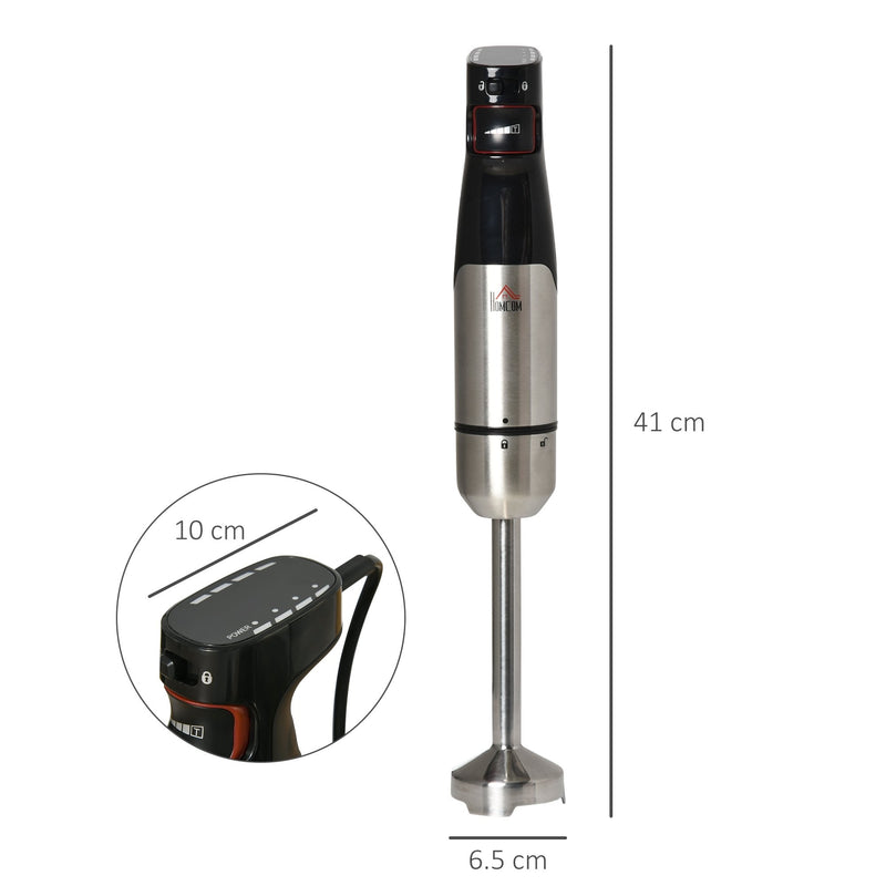 HOMCOM Immersion Hand Blender 1000W, 4 In 1 Handheld Stick Blender with Measuring Cup, Egg Whisk, Chopper Bowl