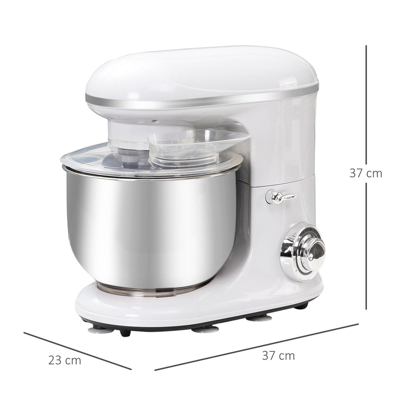 HOMCOM Stand Mixer - White with 6 Speeds and Pulse Setting, 1200W 5.5L Tilt Head Electric Cake Mixer with Stainless Bowl, Beater, Dough Hook and Whisk, Dishwasher Safe, Silver w/ Speed Setting
