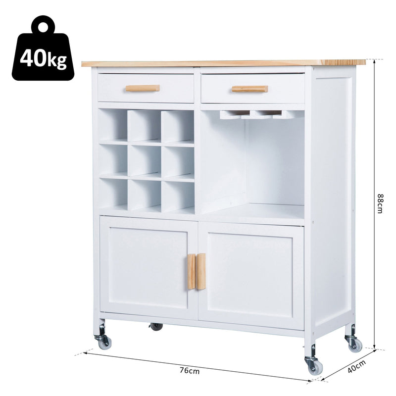 HOMCOM Rolling Kitchen Cart -White