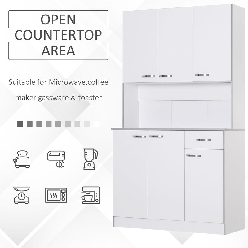 4-Door Wooden Multi Storage Kitchen Cabinet with Doors & Drawers - White