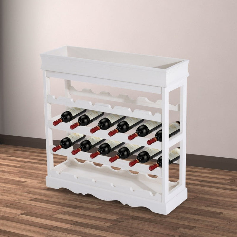 4-tier Wooden Wine Rack Board 24 Bottles Stackable Display Storage Holder Shelves Stand Kitchen Home w/Countertop (White)