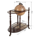 Globe Wine Trolley Bar Drinks Cabinet Container Storage Table W/Bottle Glass Holder - Dark Yellow/Brown