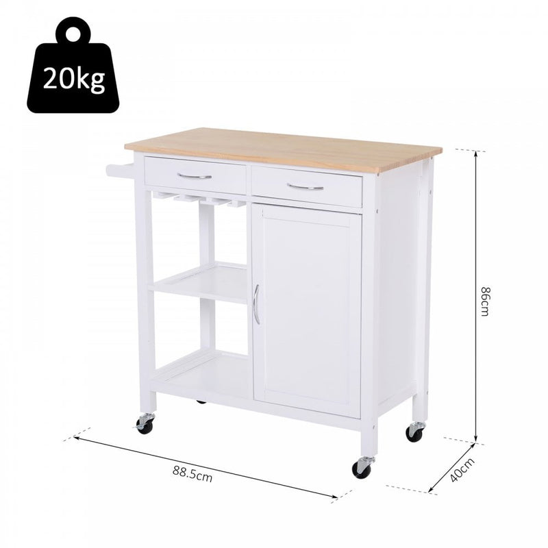 Kitchen Island W/2 Drawers - White/Natural Wood Colour