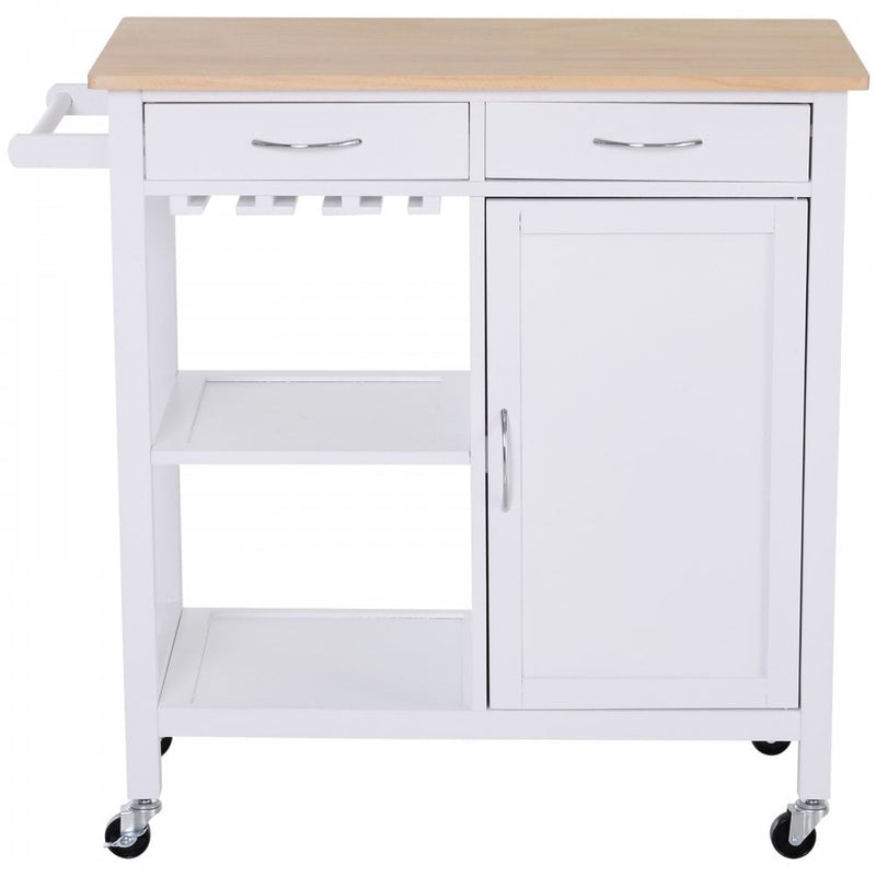 Kitchen Island W/2 Drawers - White/Natural Wood Colour