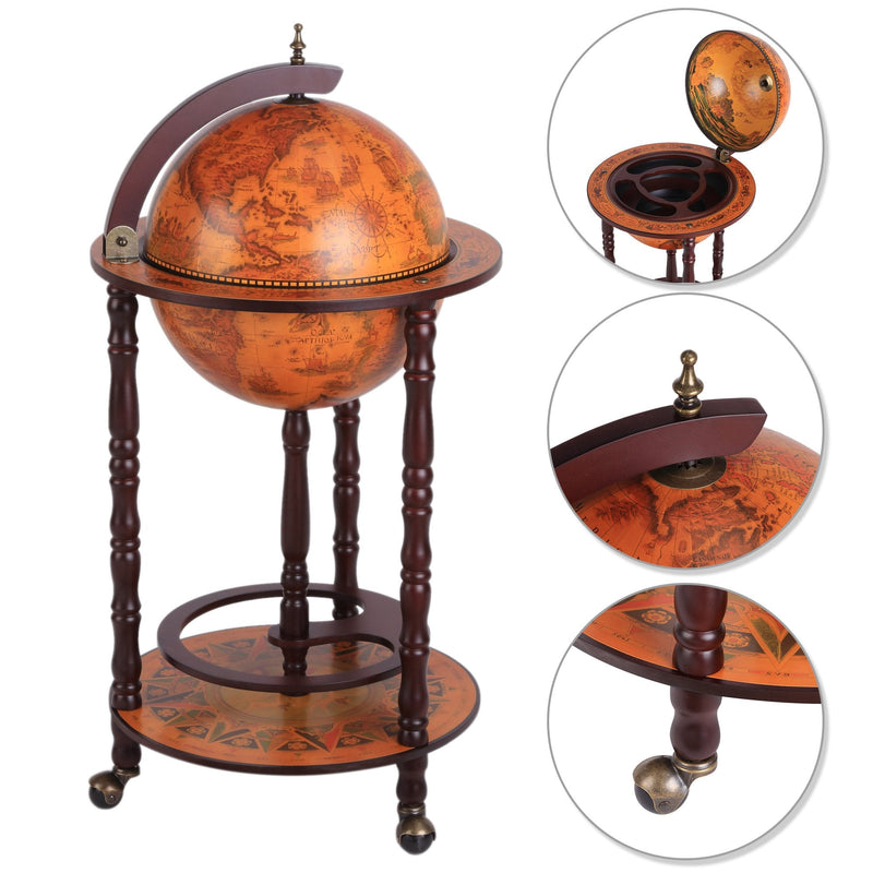 Globe Shaped Vintage Retro Style Drink Cabinet Mini Bar with Wheels