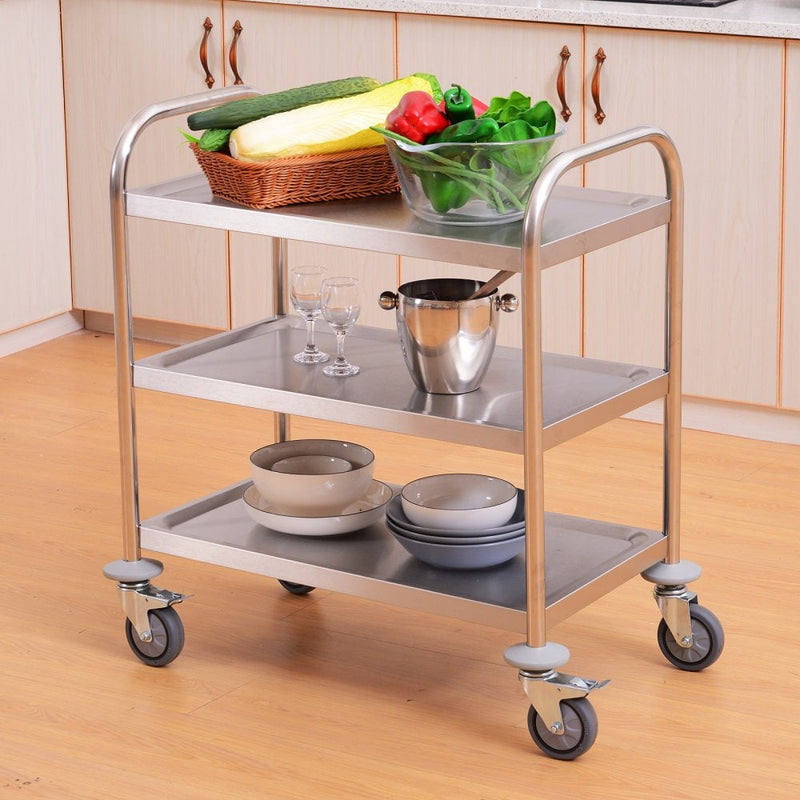 HOMCOM Rolling Kitchen Island, 3-Tier, Stainless Steel