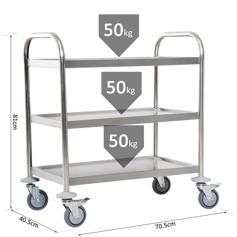 HOMCOM Rolling Kitchen Island, 3-Tier, Stainless Steel
