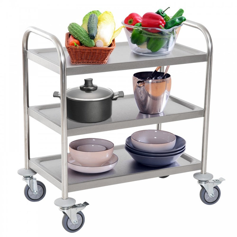 HOMCOM Rolling Kitchen Island, 3-Tier, Stainless Steel