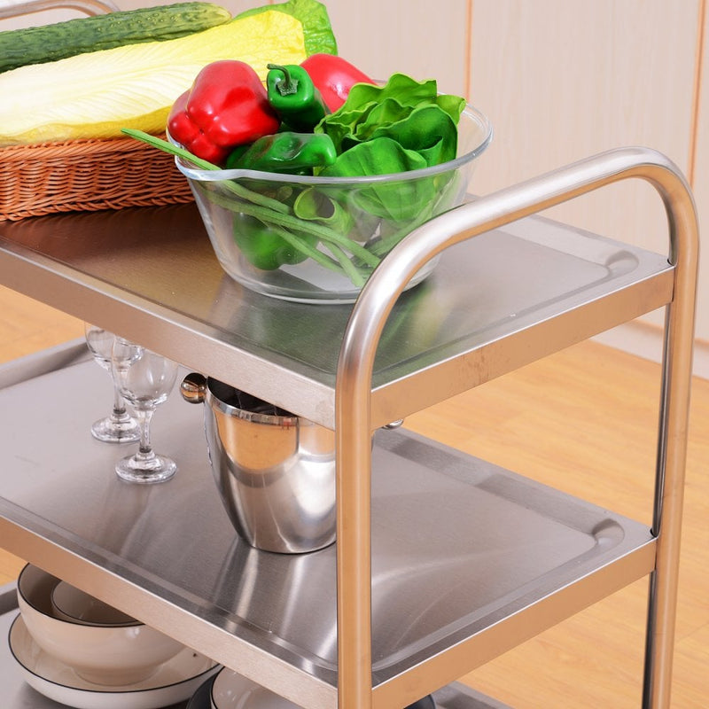 HOMCOM Rolling Kitchen Island, 3-Tier, Stainless Steel