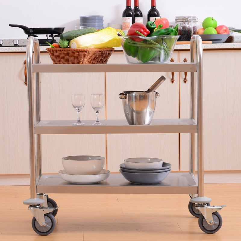 HOMCOM Rolling Kitchen Island, 3-Tier, Stainless Steel