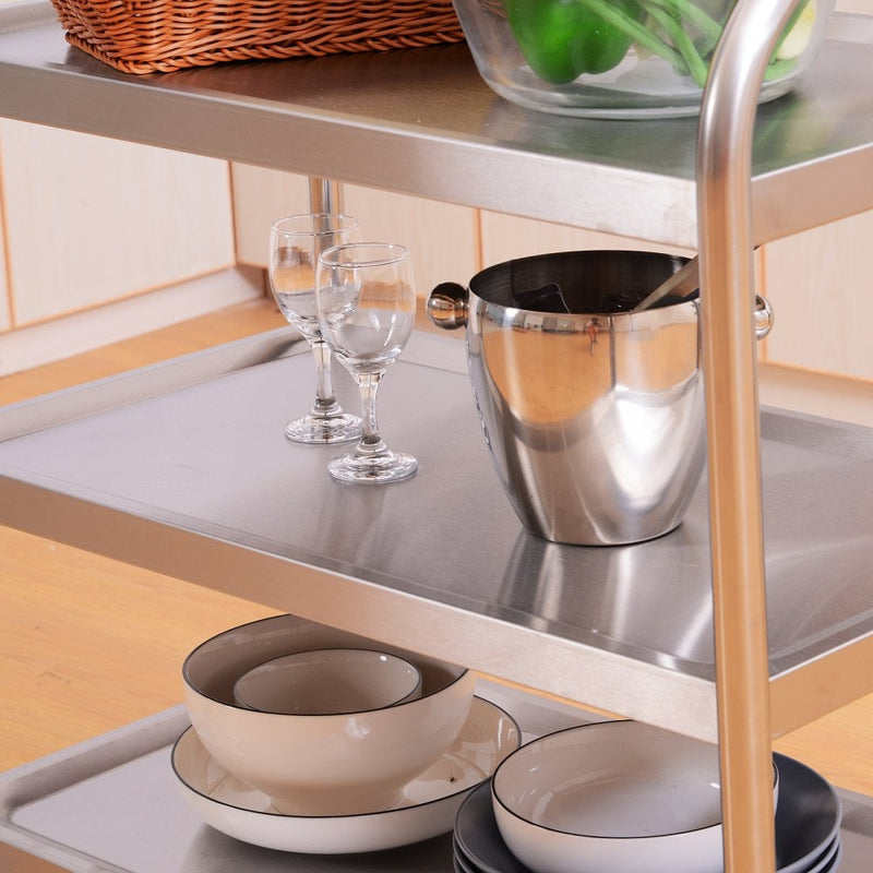 HOMCOM Rolling Kitchen Island, 3-Tier, Stainless Steel