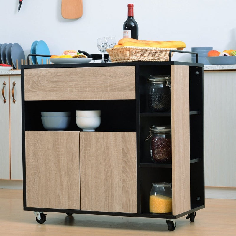 Rolling Kitchen Island - Oak/Black Colour