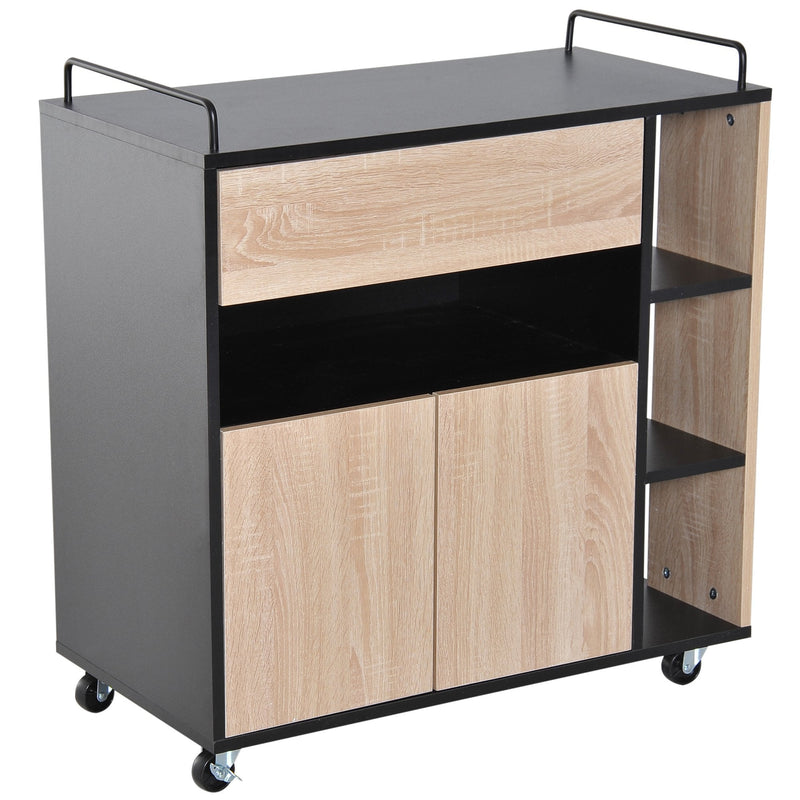 Rolling Kitchen Island - Oak/Black Colour