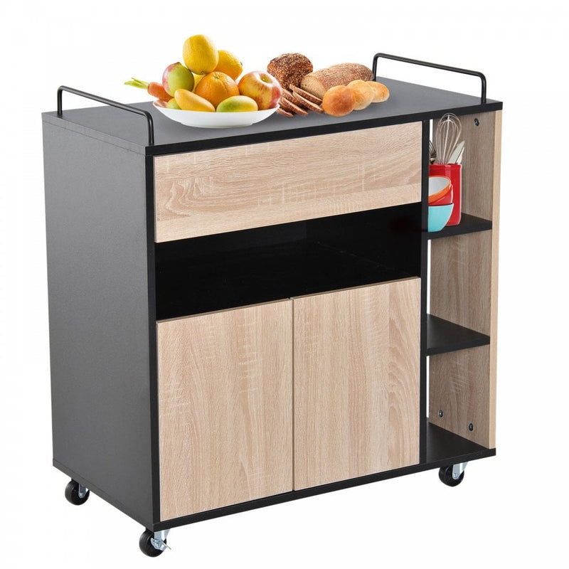 Rolling Kitchen Island - Oak/Black Colour