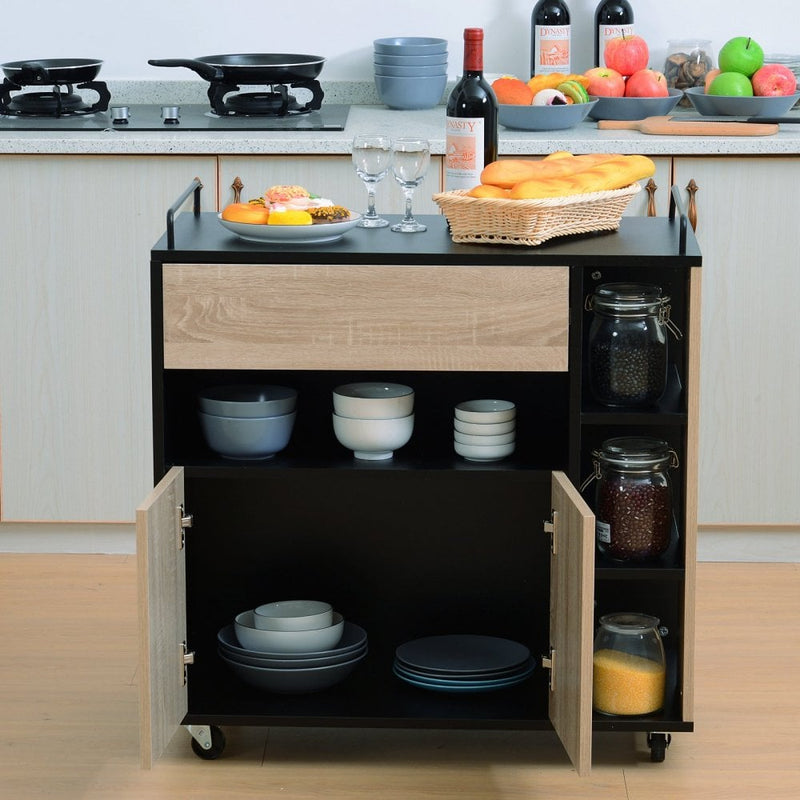 Rolling Kitchen Island - Oak/Black Colour