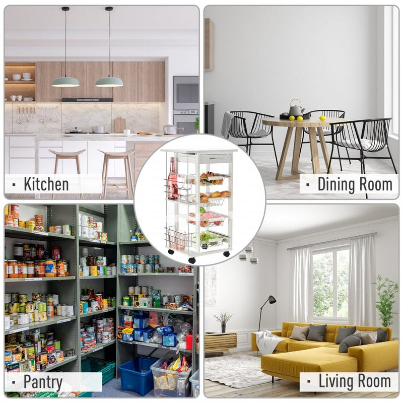 HOMCOM MDF Multifunction Kitchen Island Trolley White