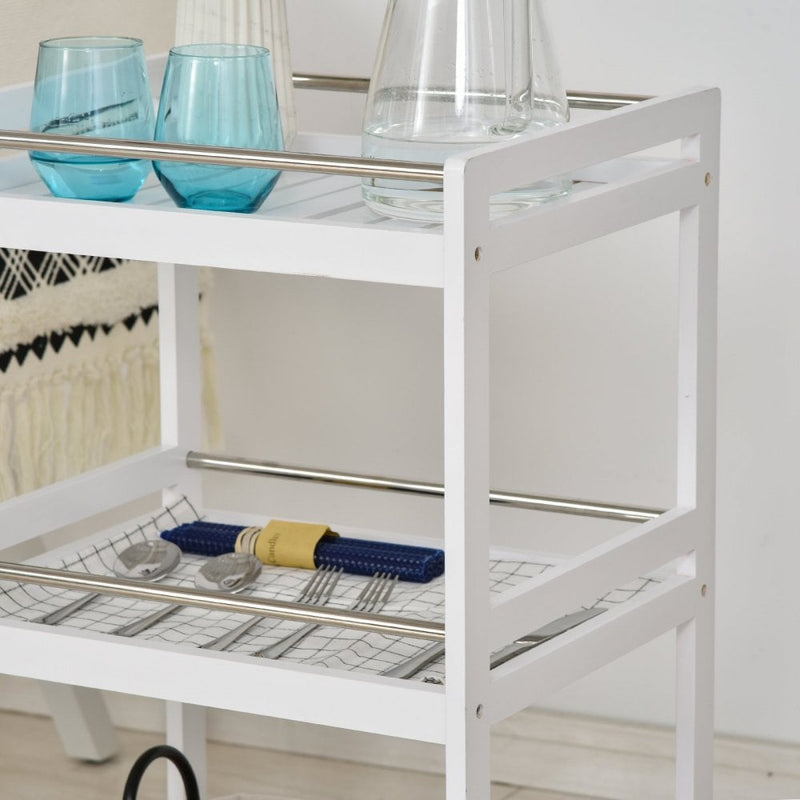 Pine Wood 3-Tier Kitchen Trolley White