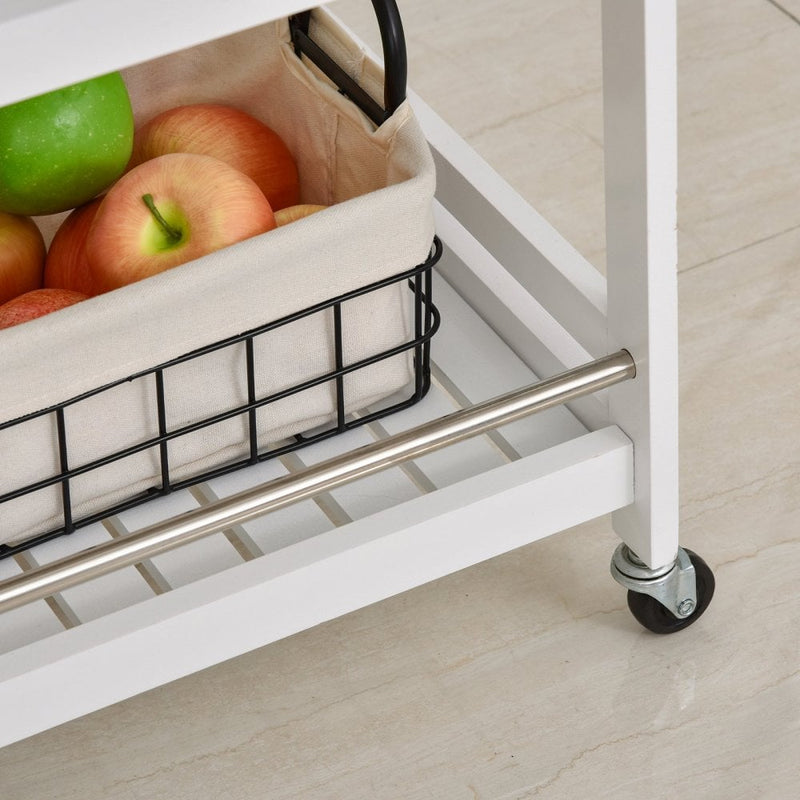 Pine Wood 3-Tier Kitchen Trolley White