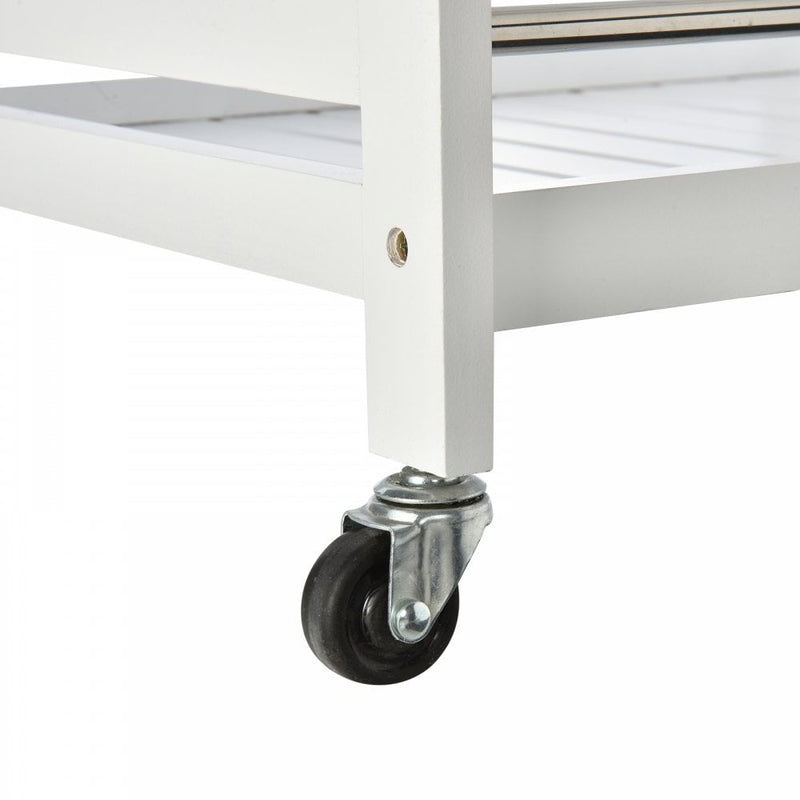 Pine Wood 3-Tier Kitchen Trolley White