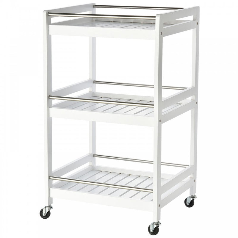 Pine Wood 3-Tier Kitchen Trolley White