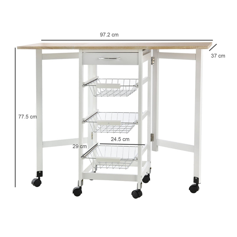 HOMCOM MDF Extendable Kitchen Island Trolley - White