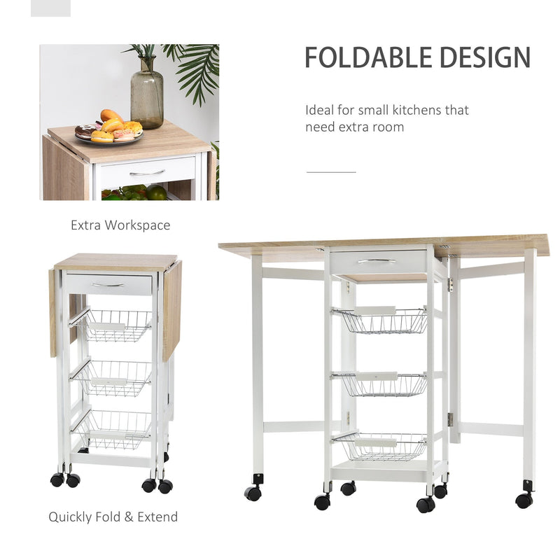 HOMCOM MDF Extendable Kitchen Island Trolley - White