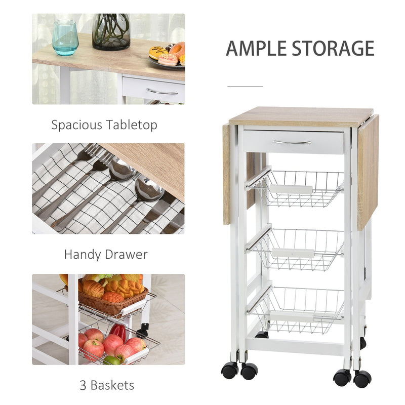 HOMCOM MDF Extendable Kitchen Island Trolley - White