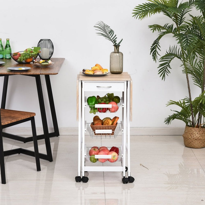 HOMCOM MDF Extendable Kitchen Island Trolley - White