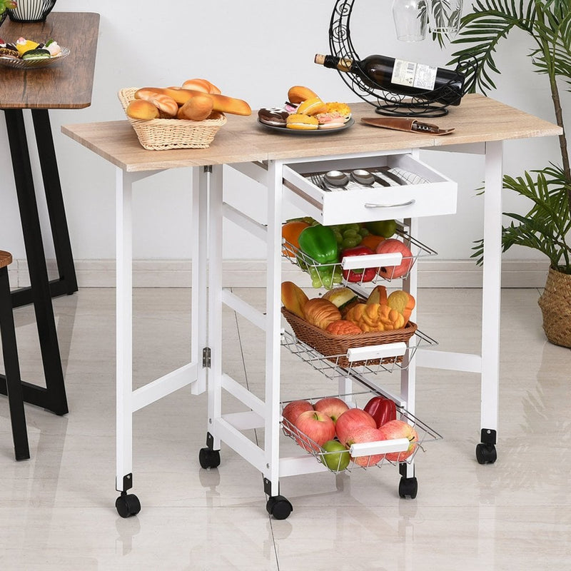 HOMCOM MDF Extendable Kitchen Island Trolley - White