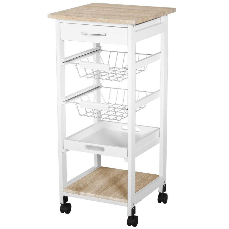 MDF Wood 5-Tier Kitchen Storage Trolley White