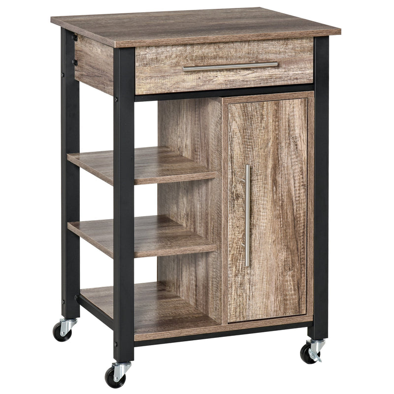 Kitchen Trolley Utility Cart on Wheels with Storage Shelves & Drawer for Dining Room, Grey Room