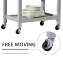 Kitchen Trolley Utility Cart on Wheels with Rubberwood Worktop, Towel Rack, Storage Shelves & Drawer for Dining Room, Grey Worktop Rack