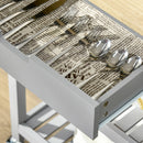 Kitchen Trolley Utility Cart on Wheels with Rubberwood Worktop, Towel Rack, Storage Shelves & Drawer for Dining Room, Grey Worktop Rack