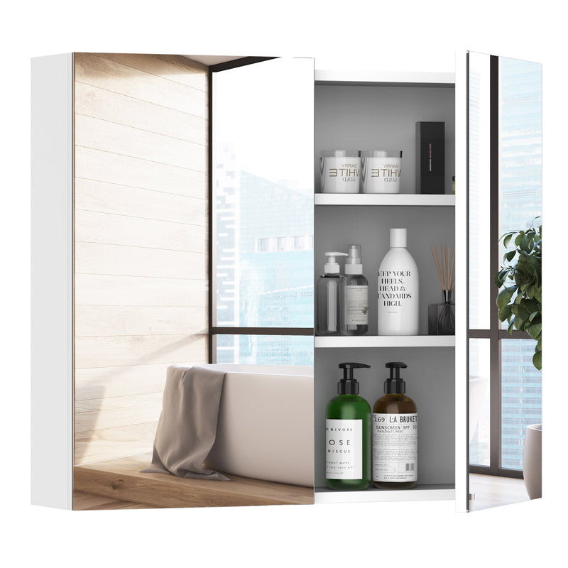 HOMCOM Wall Mounted Bathroom Mirror Storage Cabinet Cupboard with Adjustable Shelf Double Doors Mount w/ Door and Shelves
