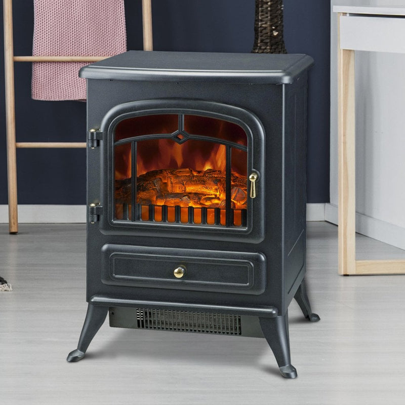 HOMCOM Electric Fire Place 1850W Heater Wood Burning Effect Flame Portable Fireplace Stove-Black