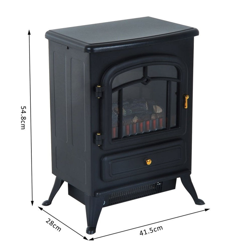 HOMCOM Electric Fire Place 1850W Heater Wood Burning Effect Flame Portable Fireplace Stove-Black