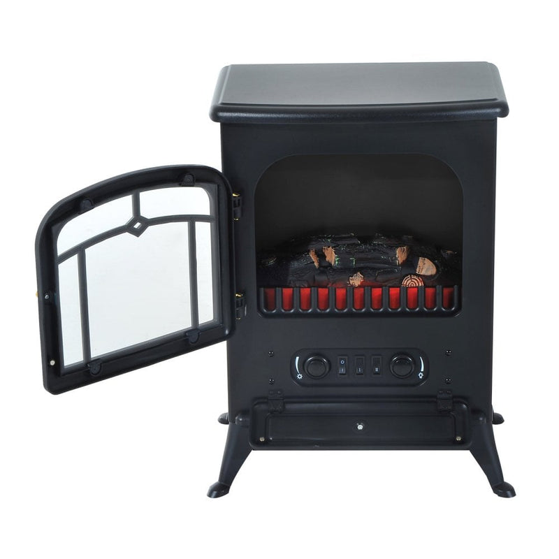 HOMCOM Electric Fire Place 1850W Heater Wood Burning Effect Flame Portable Fireplace Stove-Black