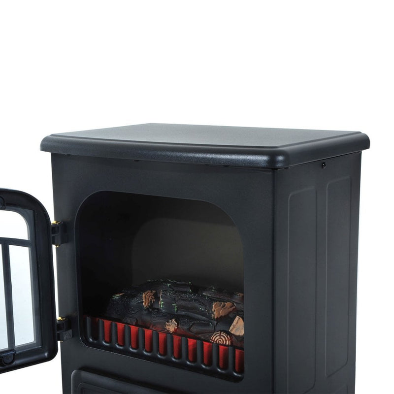 HOMCOM Electric Fire Place 1850W Heater Wood Burning Effect Flame Portable Fireplace Stove-Black