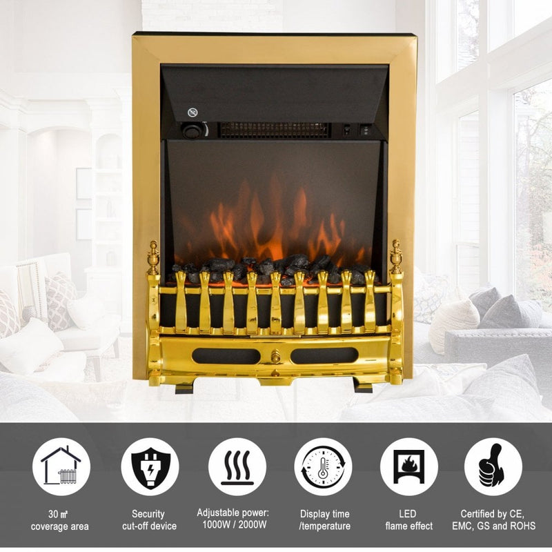 HOMCOM LED Flame Electric Fire Place 2000W Coal Burning Effect Heat-Golden