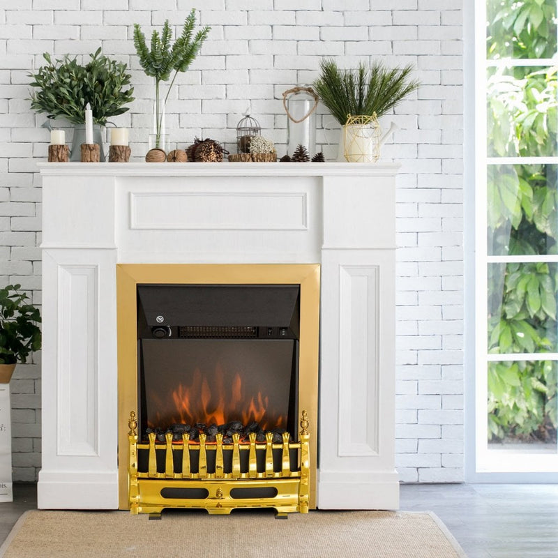 HOMCOM LED Flame Electric Fire Place 2000W Coal Burning Effect Heat-Golden