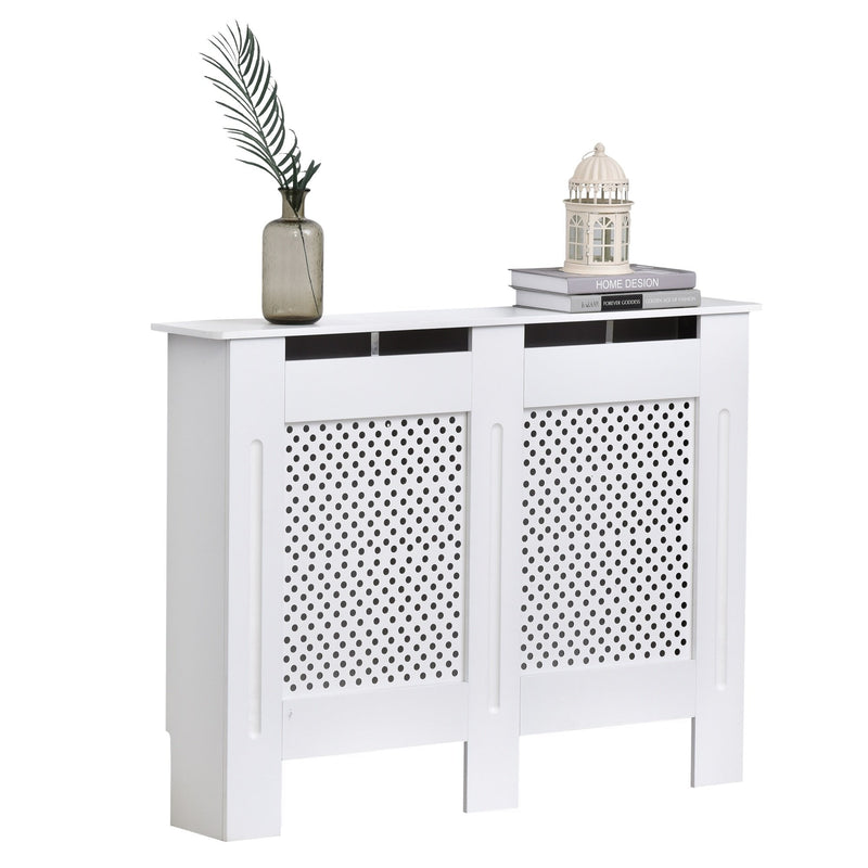 Wooden Radiator Cover Heating Cabinet Modern Home Furniture Grill Style Diamond Design White Painted (Medium)
