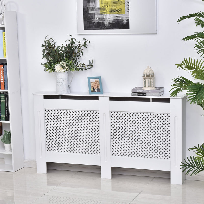 HOMCOM Radiator Cover Heating Cabinet Modern Home Furniture Grill Style Diamond Design White Painted (Large) 3 Sizes Available MDF Solid Assembly-White