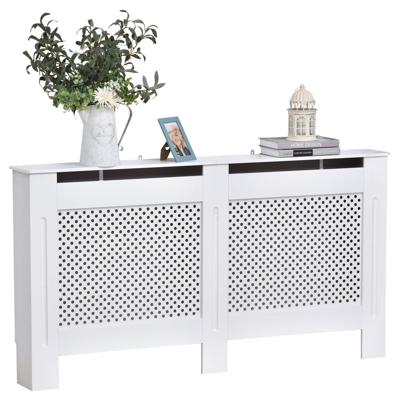 HOMCOM Radiator Cover Heating Cabinet Modern Home Furniture Grill Style Diamond Design White Painted (Large) 3 Sizes Available MDF Solid Assembly-White