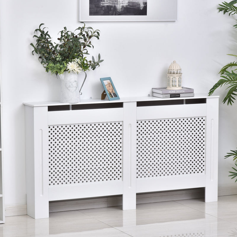 HOMCOM Radiator Cover Heating Cabinet Modern Home Furniture Grill Style Diamond Design White Painted (Large) 3 Sizes Available MDF Solid Assembly-White