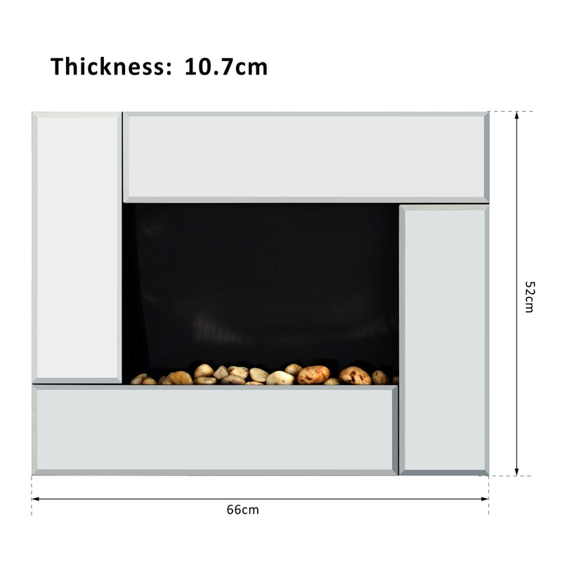 HOMCOM Electric Fireplace Heater 1800W Wall Mounted Flame Effect 7 Coloured LED Light Fire Glass Screen W/ Pebble & Remote Control